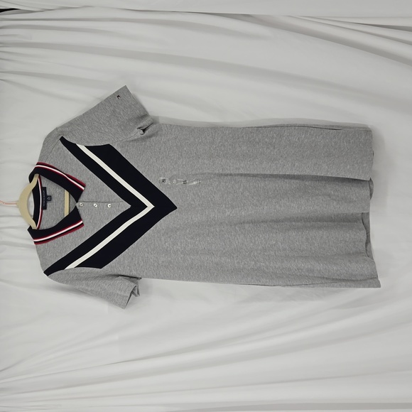 Tommy Hilfiger T-Shirt Dress Women's Gray Blue Chevron Print Point Collar SZ XL - Picture 5 of 12